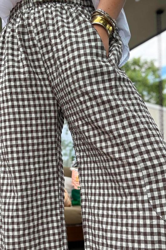 Nonni Gingham 7/8 Barrel Pant Chocolate